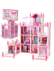 Domček pre bábiky vila ružová DIY 4-úrovňový nábytok