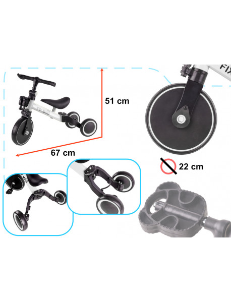 BEŽECKÁ TROJKOLKA TRIKE FIX MINI 3 V 1 S PEDÁLMI BIELEJ FARBY