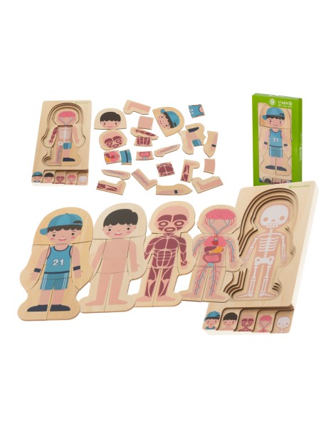 Drevené puzzle Montessori časti tela chlapec
