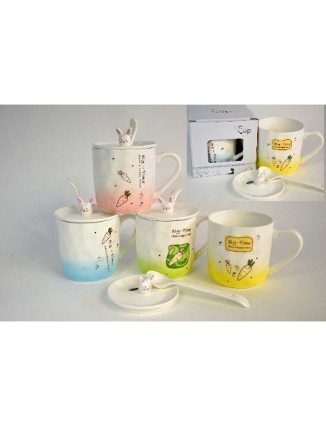 Porcelánový hrnček 400ML s vrchnákom a lyžičkou BIG TIME